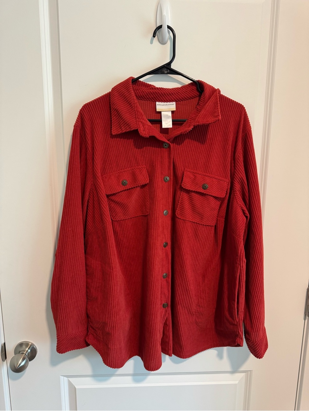 Alfred Dunner Vibrant Red Ribbed Cozy Button-Up - Picture 2 of 5